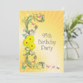 95. Geburtstagsparty Einladung mit gelben Blumen (Stehend Vorderseite)