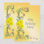 95. Geburtstagsparty Einladung mit gelben Blumen (Vorne/Hinten)