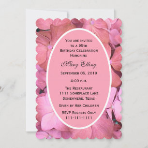 95. Geburtstagsparty Pink Scalloped Hydrangeas Einladung