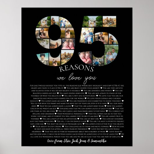 95 Gründe für die Liebe Sie Foto Collage Geburtsta Poster (Vorne)