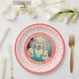 95 Ihr Foto Random Number Pattern Coral/White Pappteller