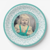 95 Ihr Foto Zufallszahlenmuster Aquamarin/weiß Pappteller (Vorderseite)