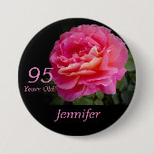 95 Jahre alt, rosa Rose Button Button (Vorderseite)