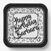 95. Party Random Number Pattern Schwarz/Weiß Pappteller (Vorderseite)