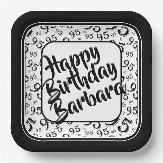 95. Party Random Number Pattern Schwarz/Weiß Pappteller (Vorderseite)