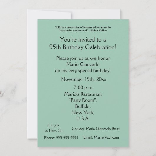 95 schöne Jahre! - Geburtstag+Woodlandsee Einladung (Rückseite)