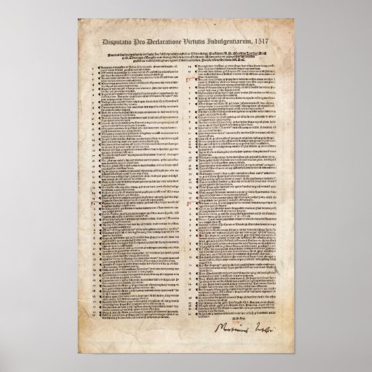 95 Themen von Martin Luther: Protestantische Refor Poster (Vorne)