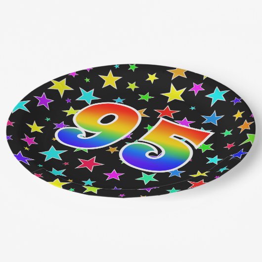 95. Veranstaltung: Fett, Spaß, farbiger Regenbogen Pappteller (Schrägansicht)