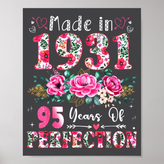 95 Year Old Made In 1931 Floral 95th Birthday Wome Poster (Vorne)