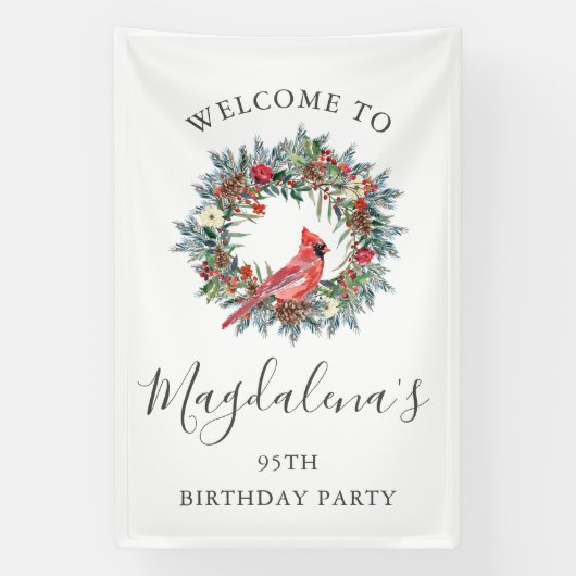 95th Birthday Banner Red Cardinal Custom Welcome (Vertikal)