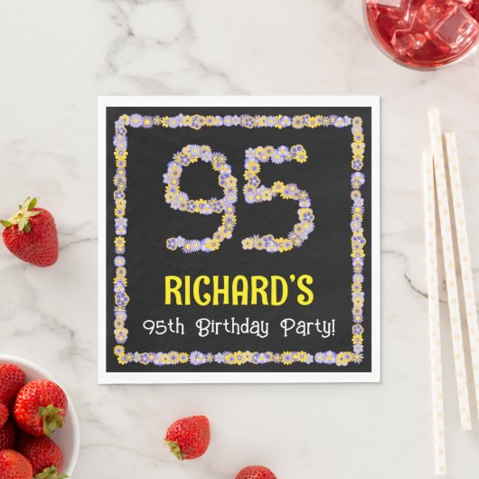 95th Birthday: Floral Flowers Number, Custom Name Serviette (Beispiel)
