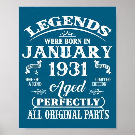95th Birthday Gift Legend Born In January 1931 95  Poster (Vorne)