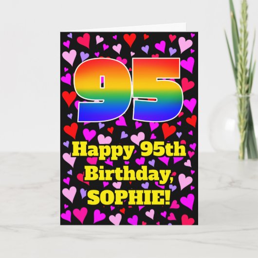95th Birthday: Loving Hearts Pattern, Rainbow # 95 Karte (Vorderseite)