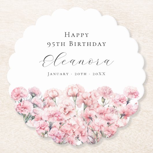 95th Birthday Pink Carnation January Birth Flower Untersetzer (Vorderseite)