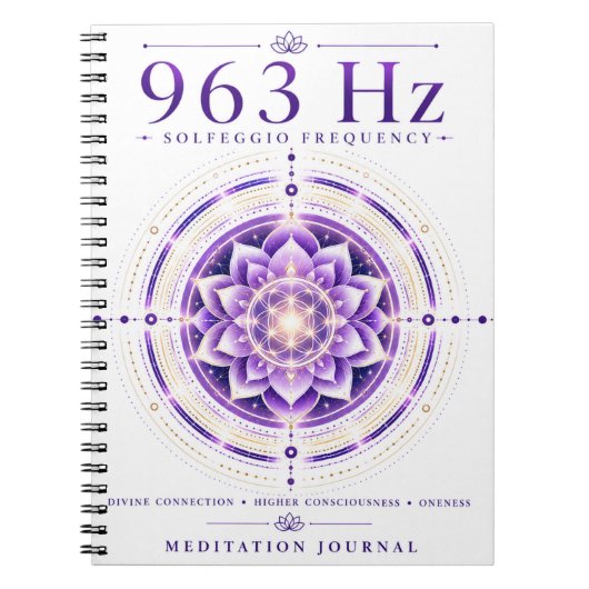 963 Hz Solfeggio-Frequenz Notizbuch – Göttliche Ve Notizblock (Vorderseite)