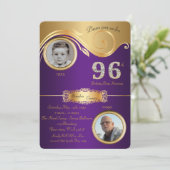 96., Birthday Man 96., eleganter Deko, lila Einladung (Stehend Vorderseite)