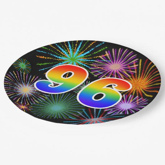 96. Event - Spaß, farbenfroh, kühl, Regenbogen 96 Pappteller (Schrägansicht)