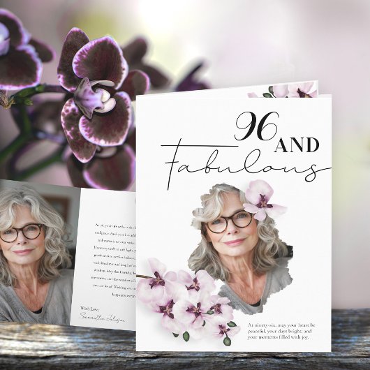 96 & Fabulous Orchid Photo Birthday Greeting Card Karte