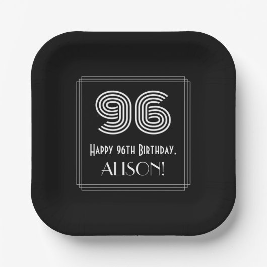 96. Geburtstag — Art Deco Inspiriert Look "96" + N Pappteller (Vorderseite)