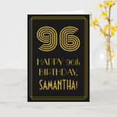 96. Geburtstag: Art Deco Look "96" & Name Karte (Gelbe Blume)