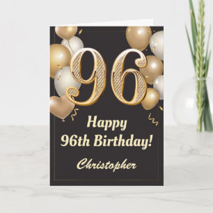 96. Geburtstag Black and Gold Balloons Confetti Karte