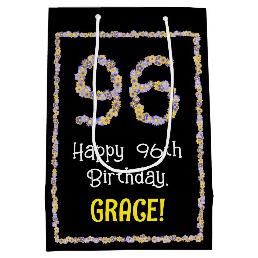 96. Geburtstag: Blumennummer, Individuelle Name, B Mittlere Geschenktüte (Rückseite)