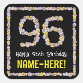 96. Geburtstag: Blumennummer, Individuelle Name, B Quadratischer Aufkleber (Vorderseite)
