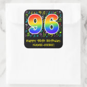96. Geburtstag: Farbige Musiksymbole, Regenbogen 9 Quadratischer Aufkleber (Tasche)