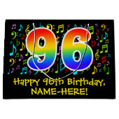 96. Geburtstag - Farbige Musiksymbole, Regenbogen Große Geschenktüte (Vorderseite)