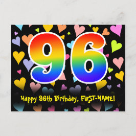 96. Geburtstag: Fun Hearts Pattern, Regenbogen 96 Postkarte
