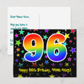 96. Geburtstag: Fun Stars Muster, Regenbogen 96, N Postkarte (Vorne/Hinten)