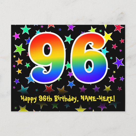 96. Geburtstag: Fun Stars Muster, Regenbogen 96, N Postkarte (Vorderseite)