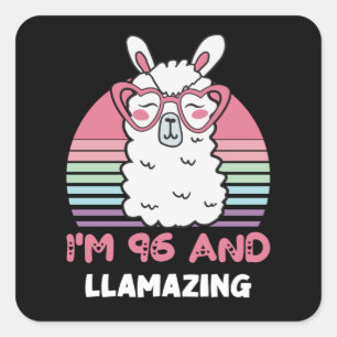 96. Geburtstag Llamazing Llama 96 Jahre alt Geburt Quadratischer Aufkleber