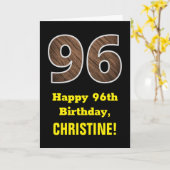 96. Geburtstag: Name, Imitate Holzkörnchen Muster  Karte (Gelbe Blume)