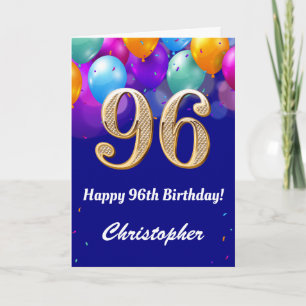 96. Geburtstag Navy Blue und Gold farbige Ballons Karte