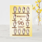 96. Geburtstag, neugierige Eulen Karte (Gelbe Blume)