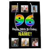 96. Geburtstag: Regenbogen "96", benutzerdefiniert Mittlere Geschenktüte (Vorderseite)