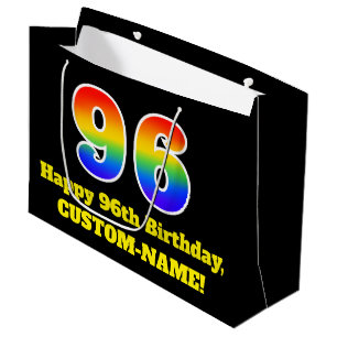 96. Geburtstag ~ Spaß, bunt, lebhaft, Regenbogen 9 Große Geschenktüte
