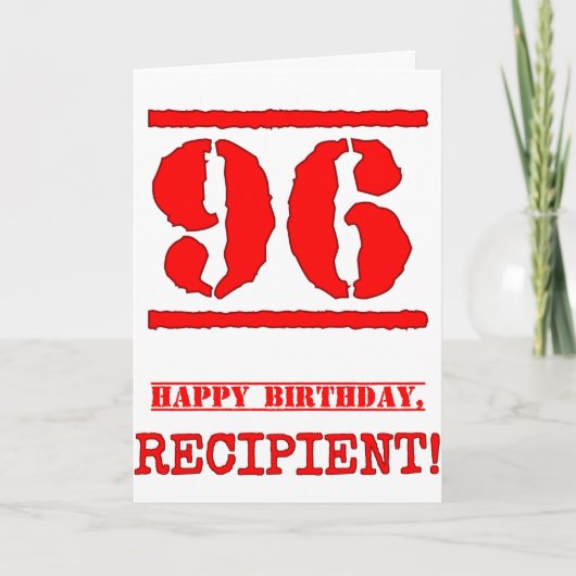 96. Geburtstag: Spaß, Red Rubber Briefmarke Inspir Karte (Vorderseite)
