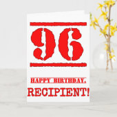 96. Geburtstag: Spaß, Red Rubber Briefmarke Inspir Karte (Gelbe Blume)