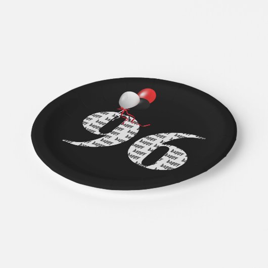 96. Geburtstagsballons Pappteller (Schrägansicht)