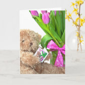96. Geburtstagsbär mit Tulpenbouquet Karte (Gelbe Blume)
