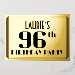 96. Geburtstagsfeier: Art Deco-Look „96“ und Name Folieneinladung