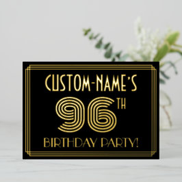 96. Geburtstagsparty — Art Deco Style "96" + Name Folieneinladung