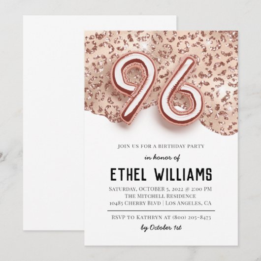 96. Geburtstagsparty Einladung (Vorne/Hinten)