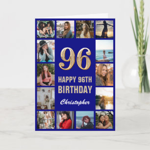 96. Happy Birthday Navy Blue & Gold Foto Collage Karte