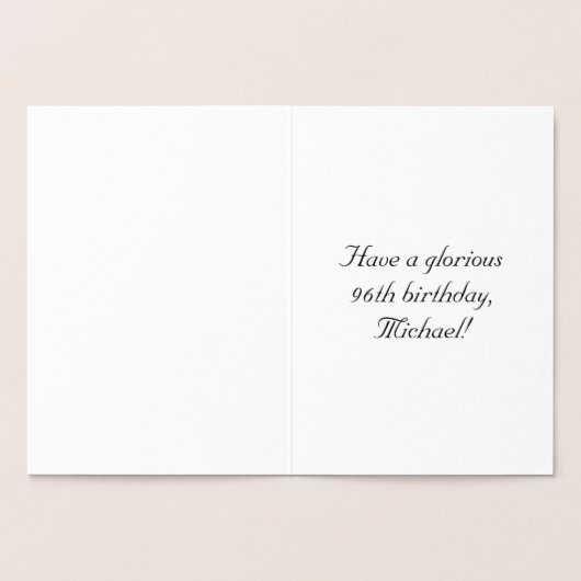 96 th Birthday: Elegant, Ornate Script; Custom Nam Folienkarte (Innenseite)