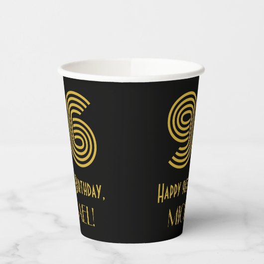 96th Birthday: Art Deco Inspired Look “96” & Name Pappbecher (Links)