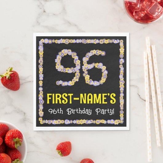 96th Birthday: Floral Flowers Number, Custom Name Serviette (Beispiel)
