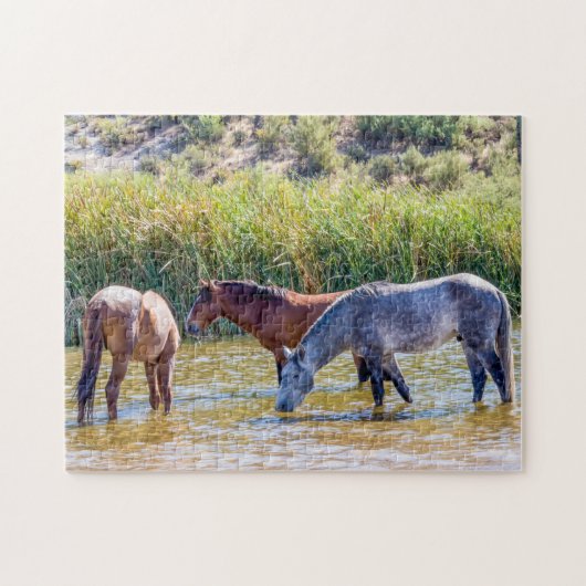 9715-Wilde Mustangs in Fluss Puzzle (Horizontal)